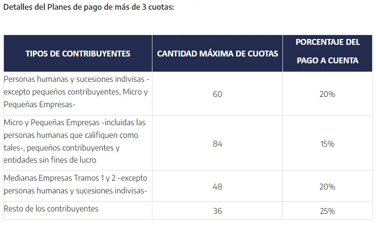 AFIP - Moratoria - Detalle de cuotas